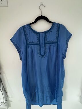 Calypso St. Barth Blue Embroidered Tunic Top